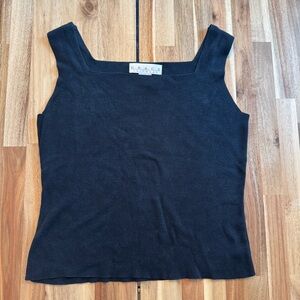 Grace Silk Eyelet Crop Black Tank Top Square Neck Goth Fairy Ribbed Medium